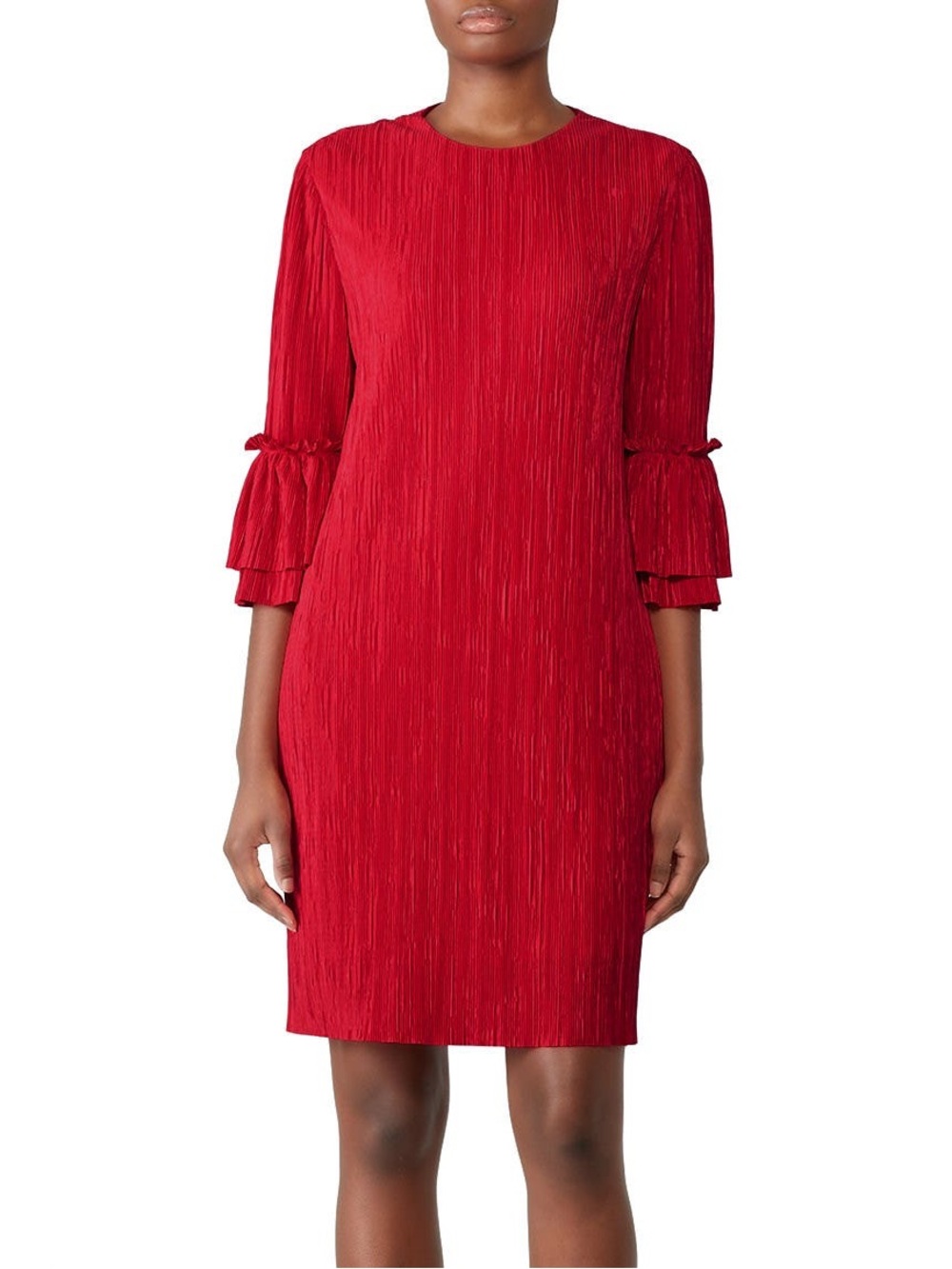 Badgley Mischka Feminine Chic Elegant Red Ruffle-Sleeve Shift Dress Size 6